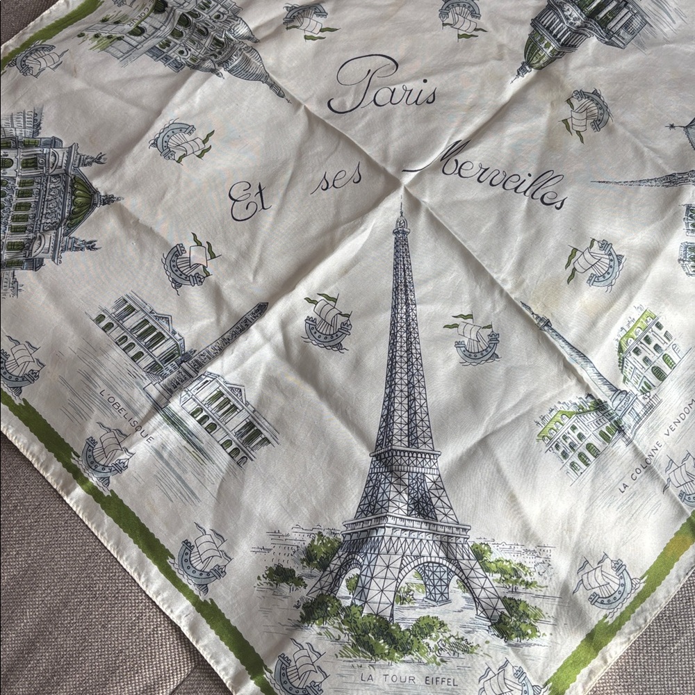 Vintage Silk French Paris Souvenir Scarf - Picture 2 of 8